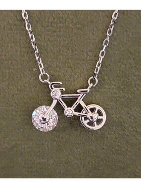 Dainty Sterling Silver Bike Necklace Spinner Wheel CZ Pendant 16+2 NWT